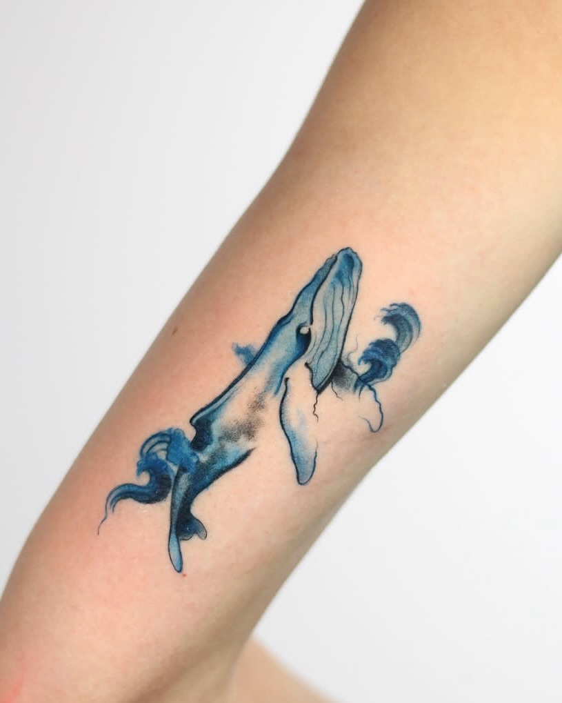 Fluid Watercolor Humpback Whale ocean tattoo