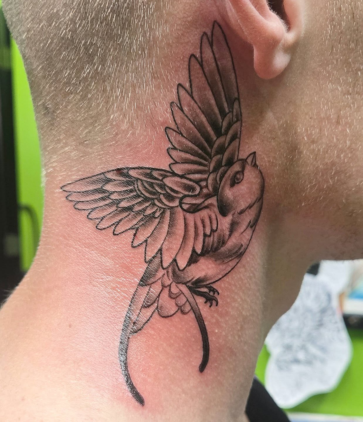 Flying Bird Neck Tattoo