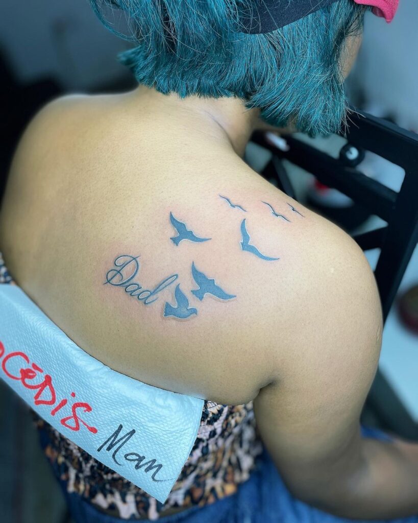 Flying Birds with “Dad” Tattoo dad tattoo ideas tattoo