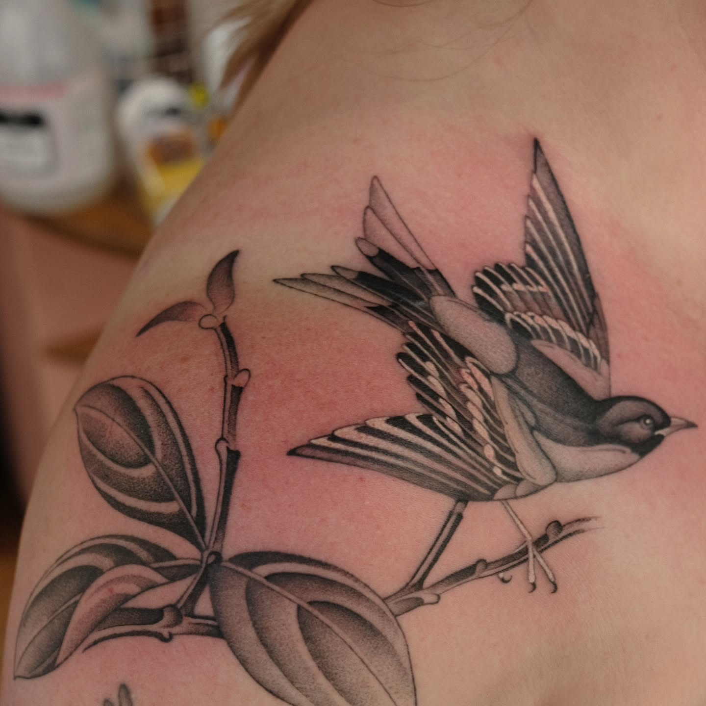 Flying Swallow on Branch Tattoo bird tattoos ideas for women tattoo