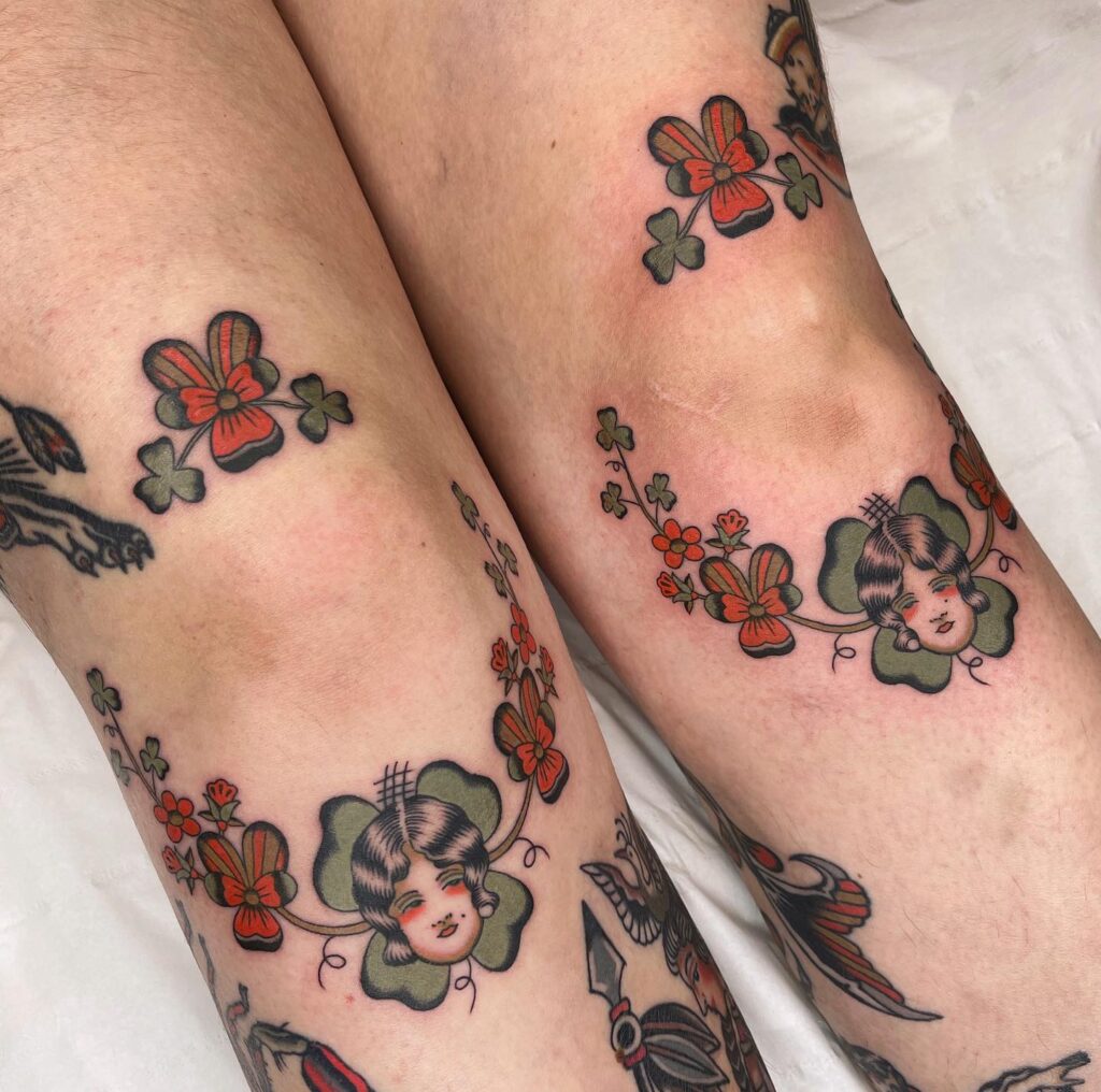 Spider Web Knee Frame With Bold Traditional Details Tattoo Design
