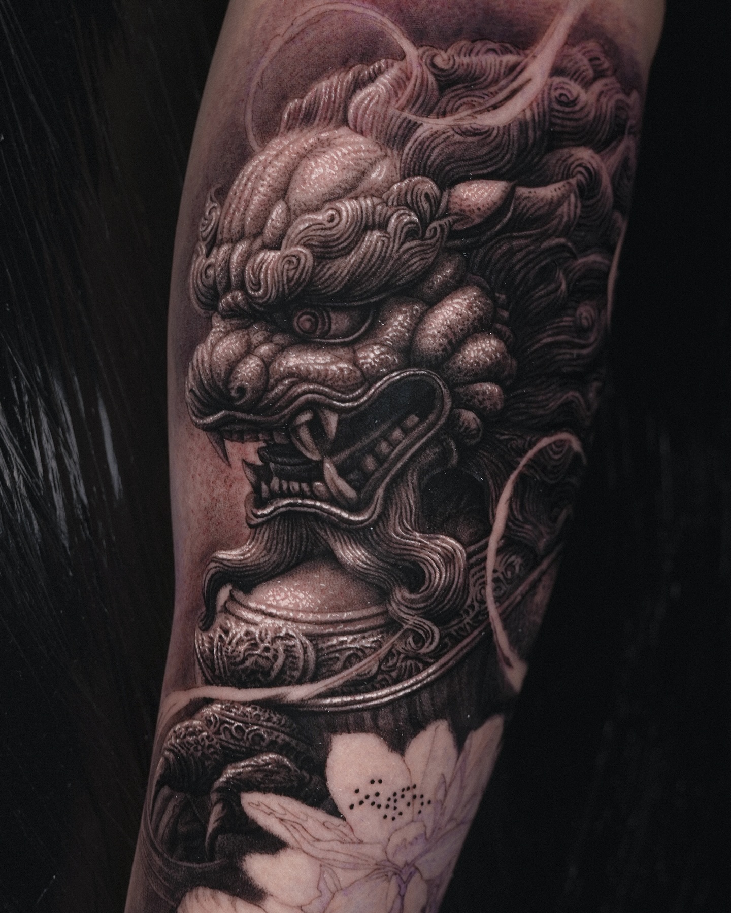 Horned Foo Dog Mask Tattoo