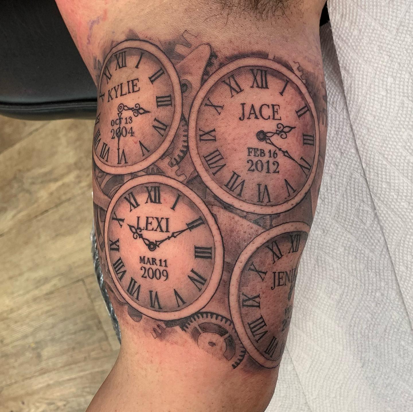 Birth Clock Tattoo With Tiger and Cross birth clock tattoos tattoo