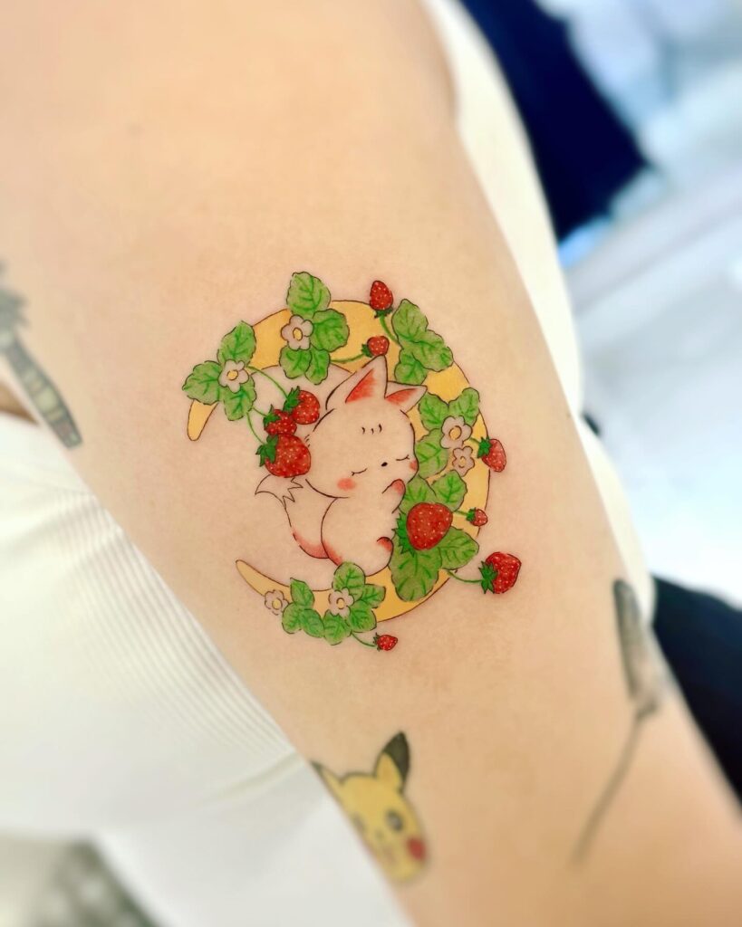 Fox and Strawberry Crescent Moon Tattoo moon tattoos tattoo