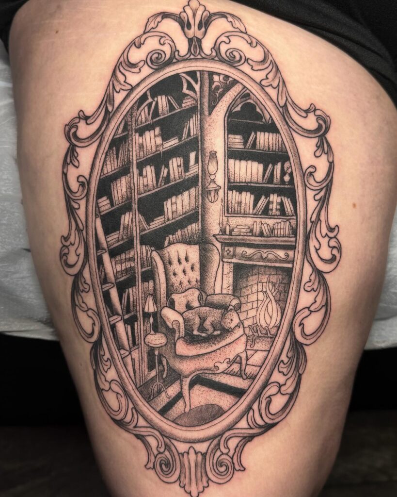 Cozy Bookshelf With Ladder Tattoo