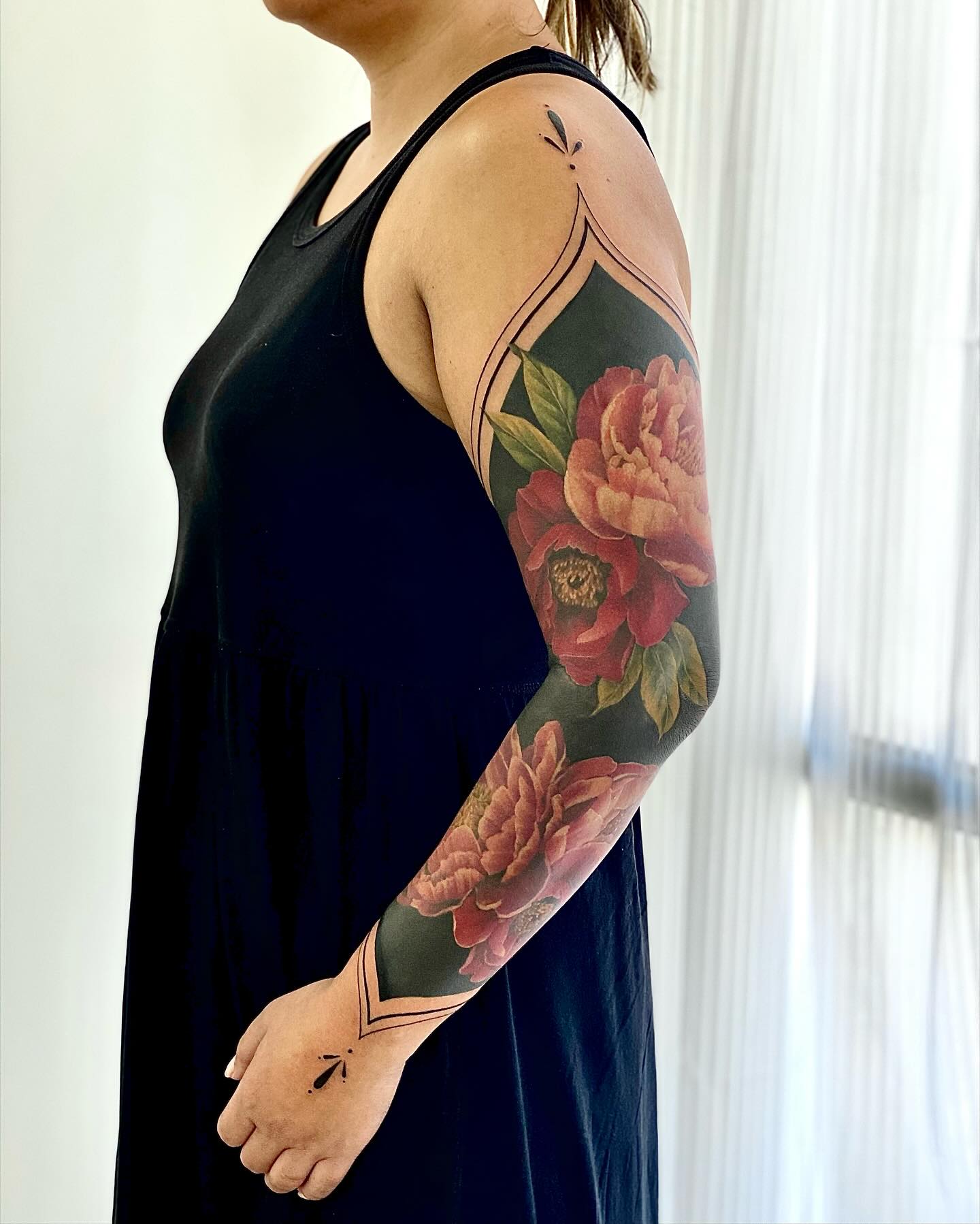 Framed Peony Floral Sleeve Tattoo