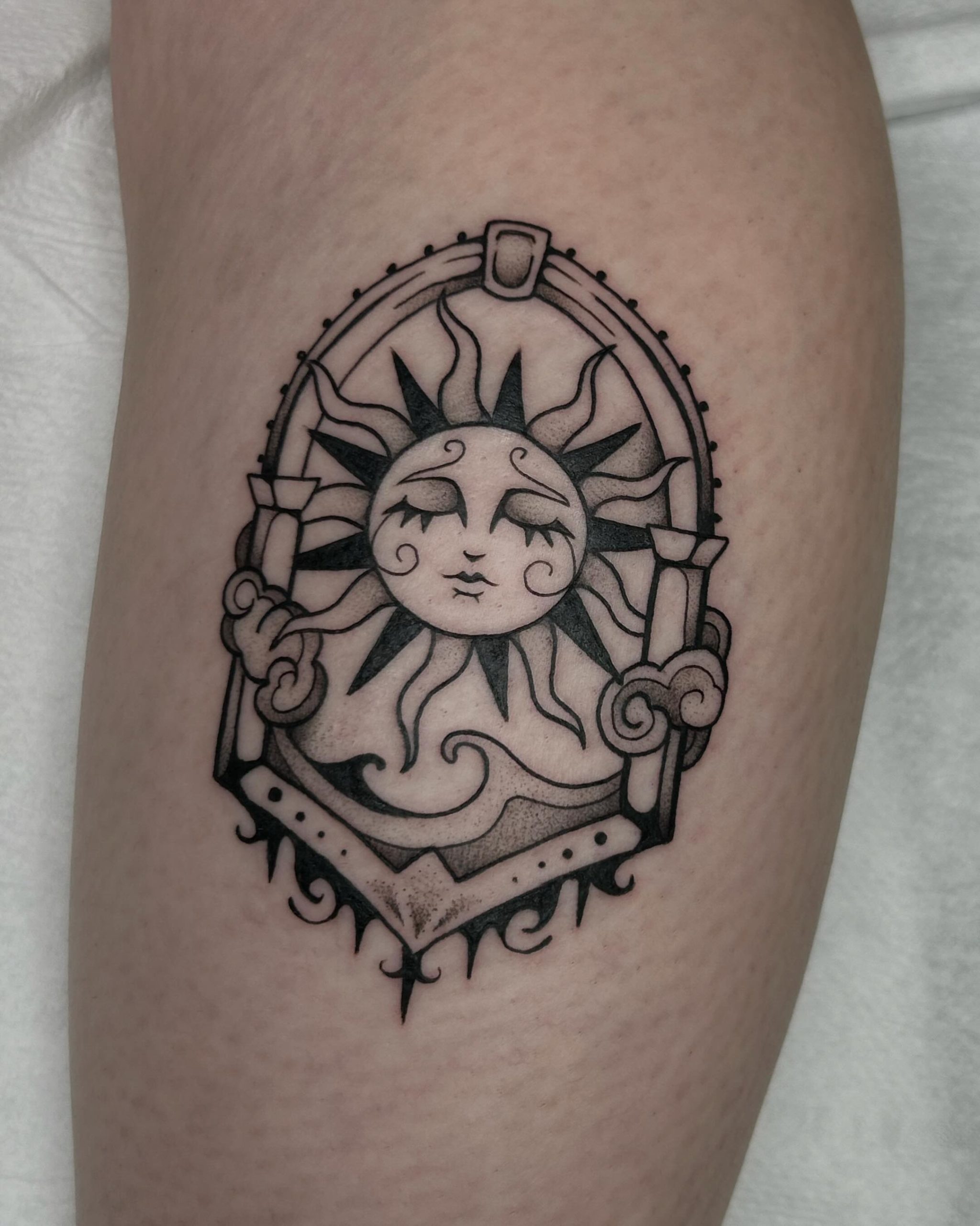 Whimsical Dancing Sun Tattoo sun tattoos ideas tattoo