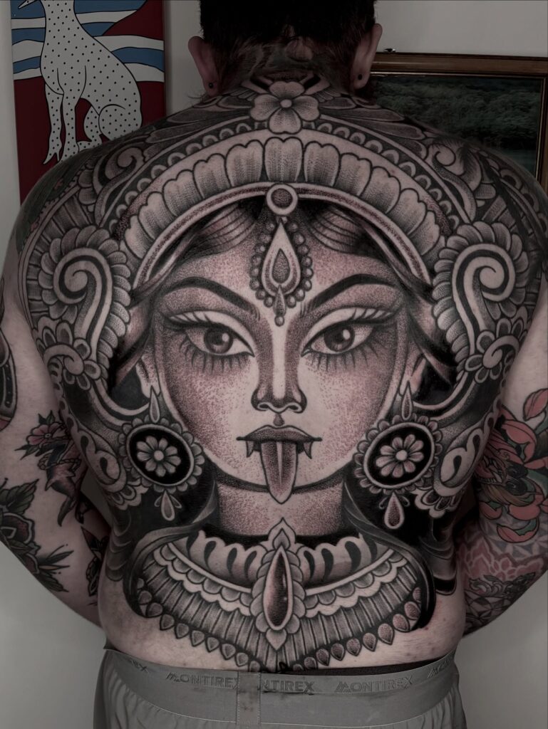 Full Back Goddess Kali Tattoo in Bold Blackwork back tattoos for guys tattoo