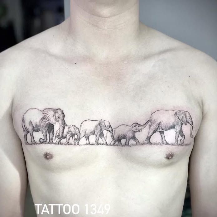 Full Chest Elephant Family March Tattoo elephant family tattoo ideas tattoo