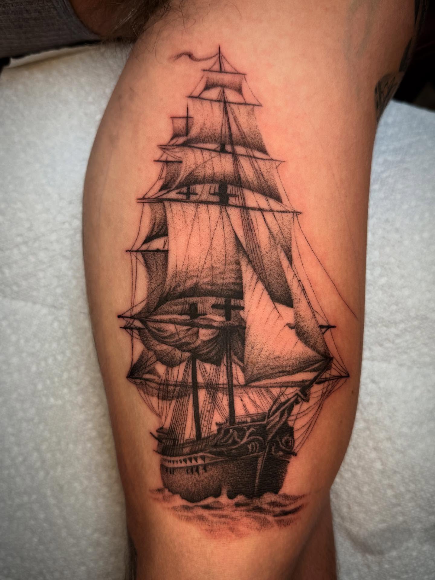 Distressed Ghost Ship Tattoo