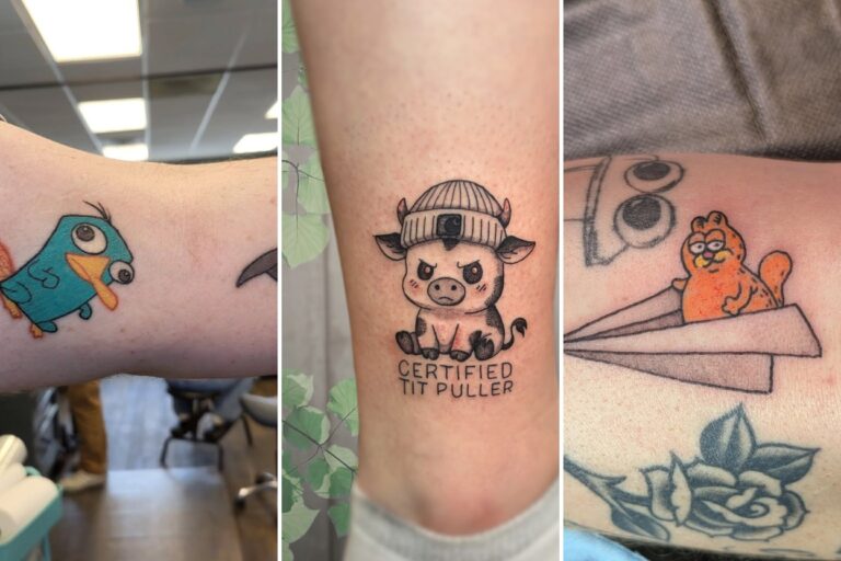 Aesthetic funny tattoo ideas and delicate ink ideas collage