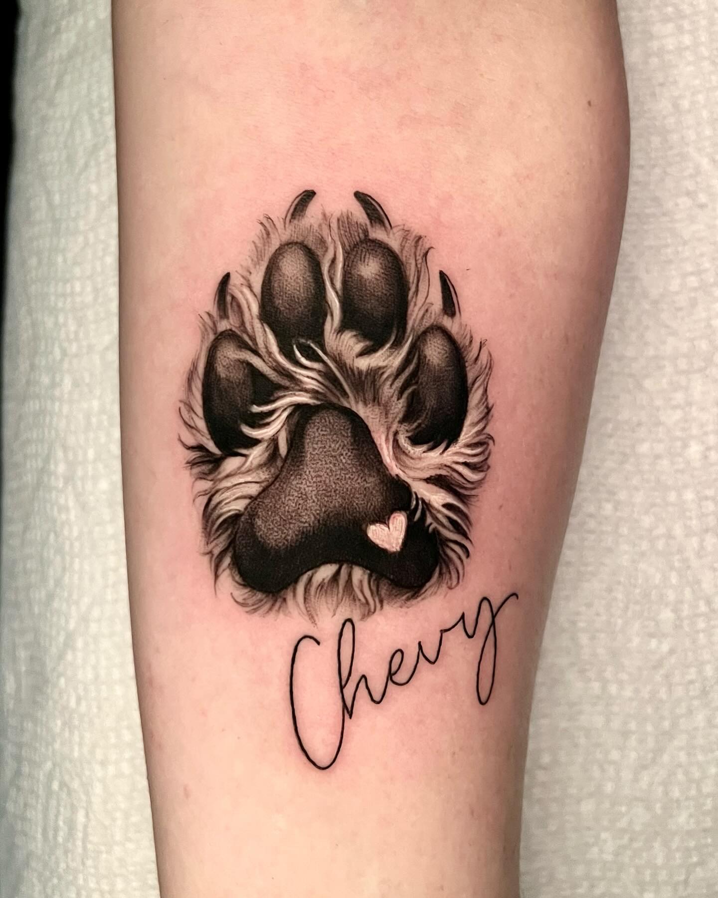Furry Dog Paw and Name Tattoo dog paw tattoos tattoo
