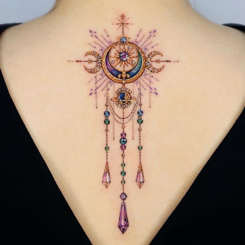 Regal Lioness With Amber Jewels Tattoo