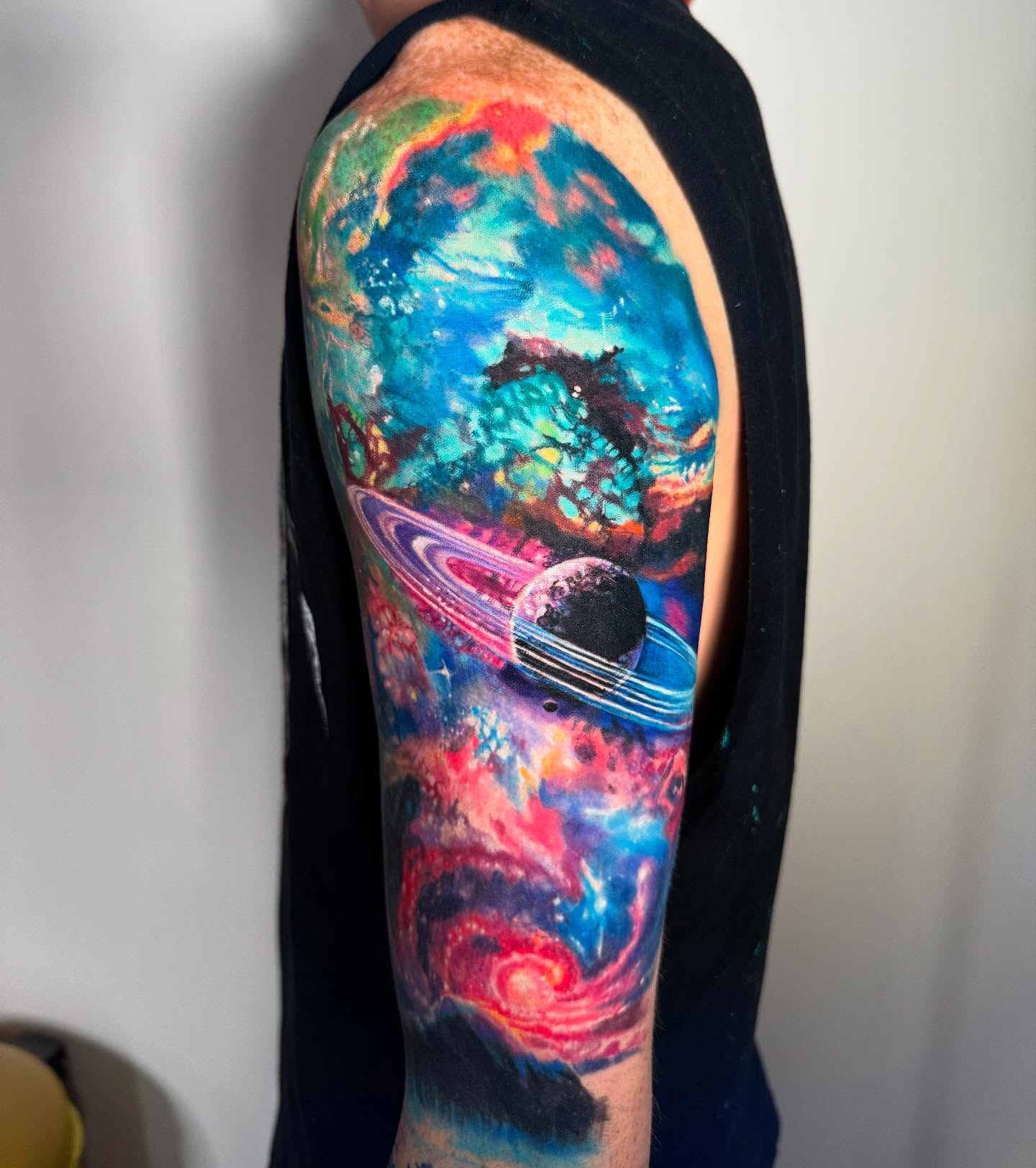Colorful Cosmic Sleeve Tattoo