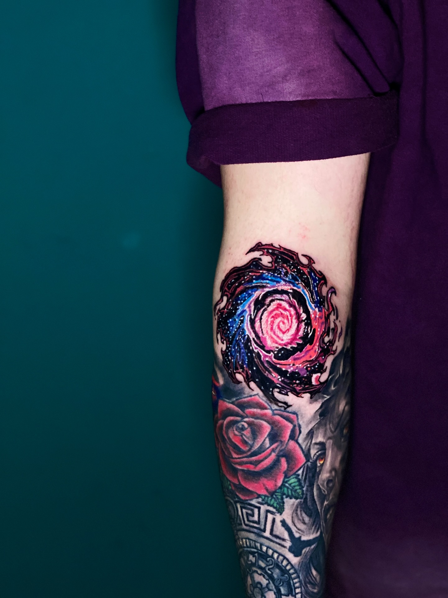 Colorful Spiral Galaxy Tattoo