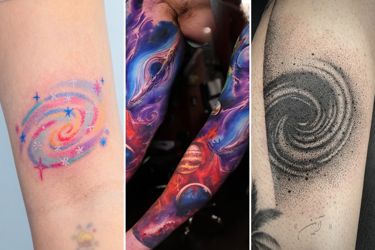 Aesthetic galaxy tattoo ideas and delicate ink ideas collage