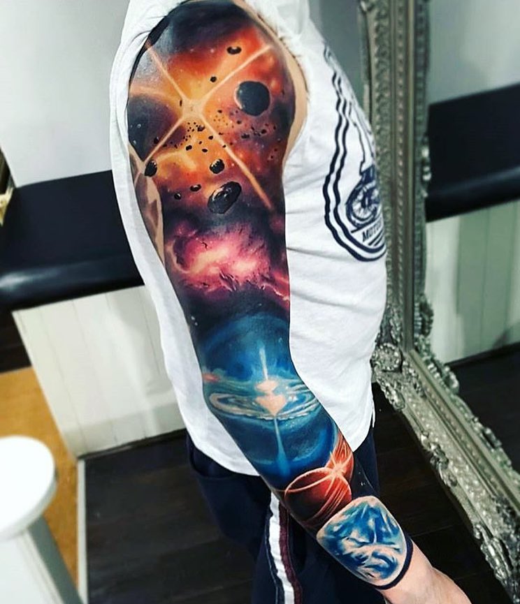 Galaxy And Black Hole Sleeve Tattoo