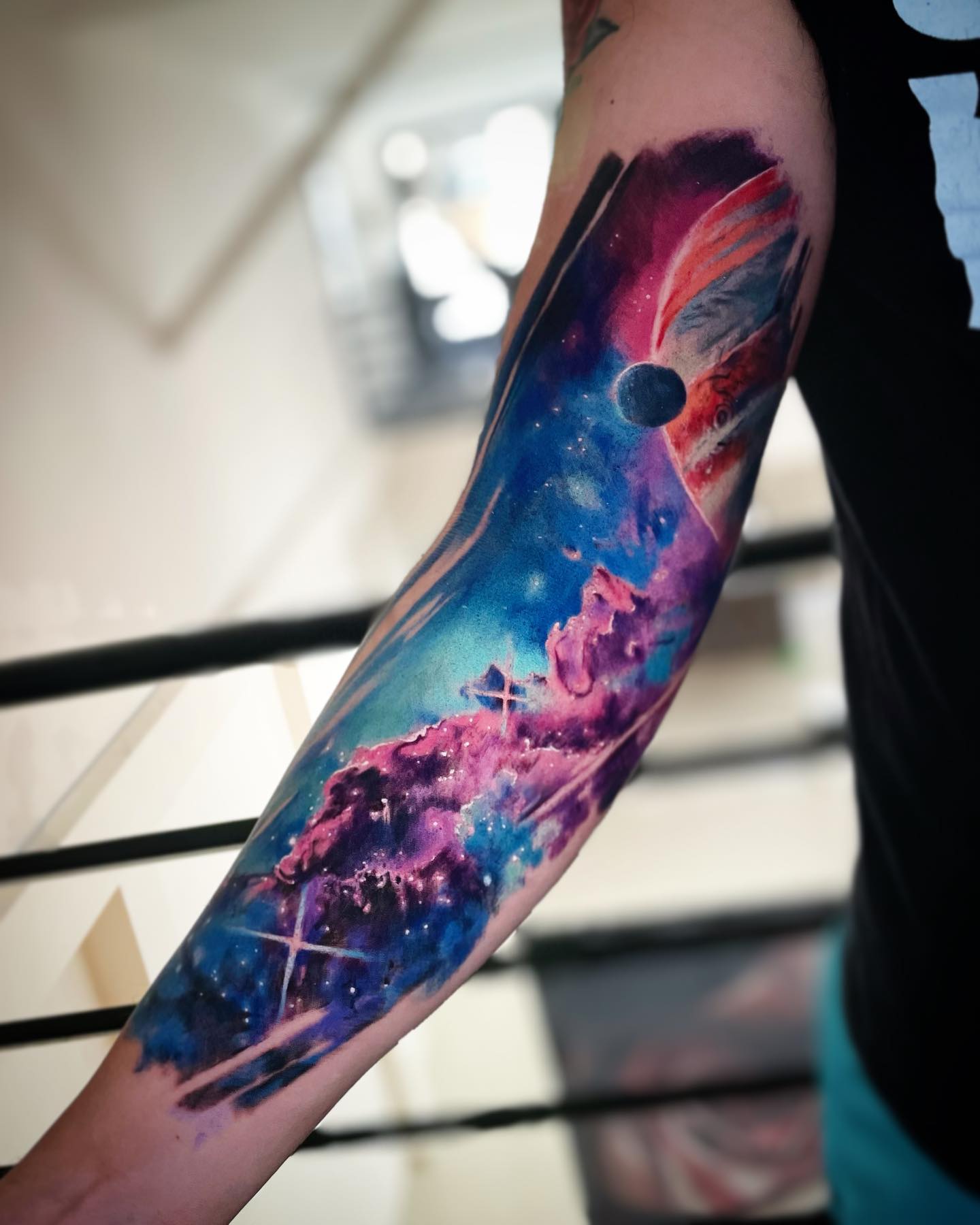 Planet And Nebula Galaxy Sleeve Tattoo