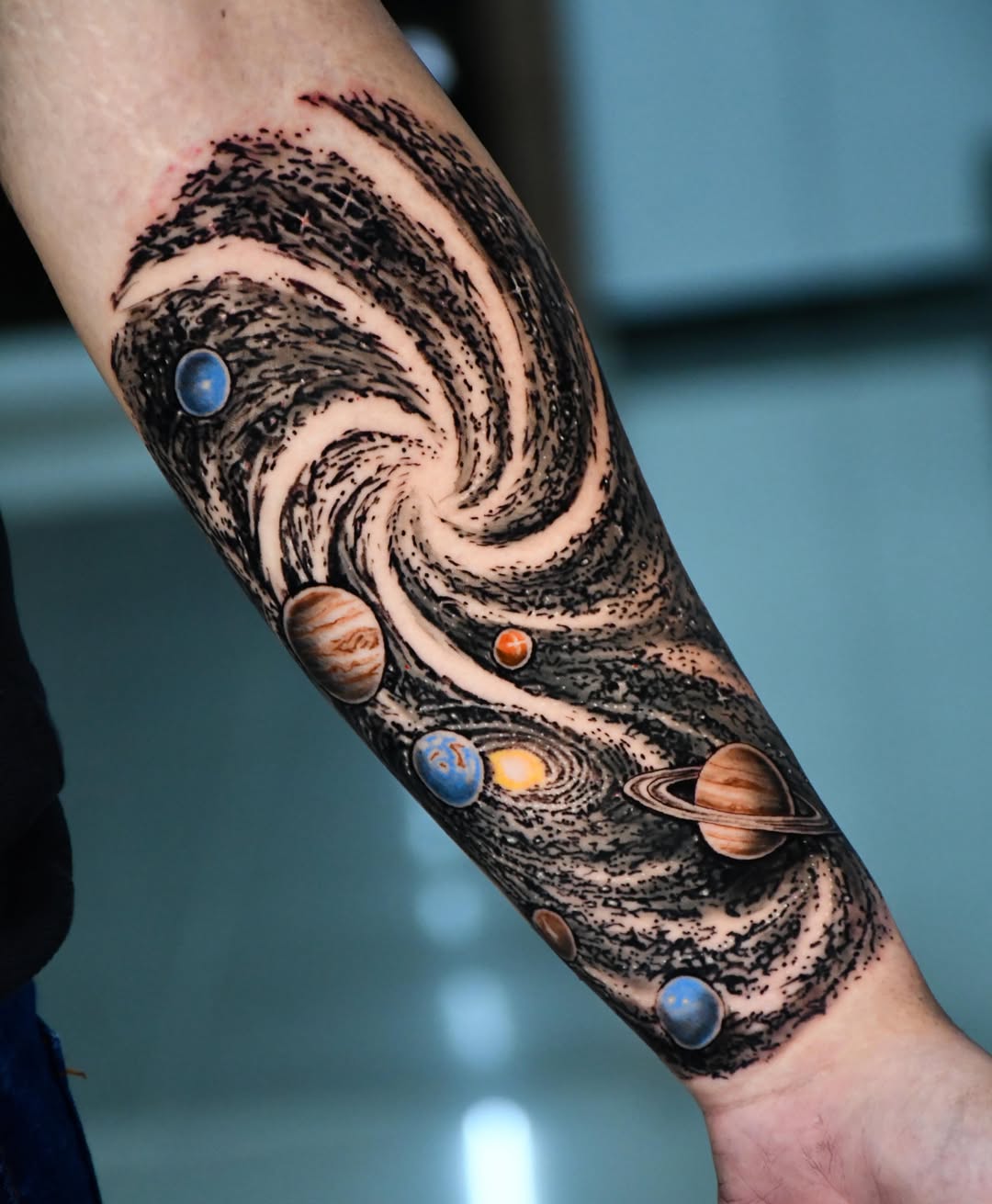 Spiral Galaxy With Planets Tattoo