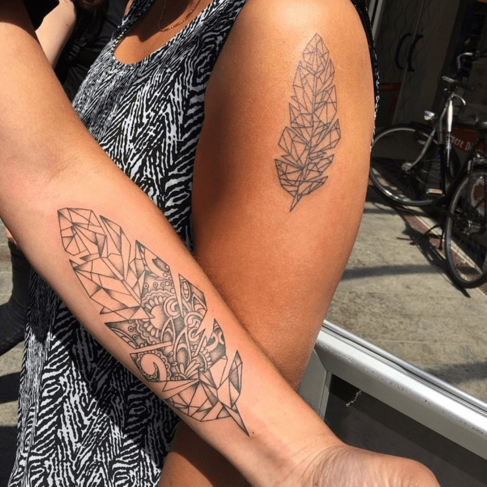 Geometric Feathers Tattoos mom and son tattoo ideas tattoo