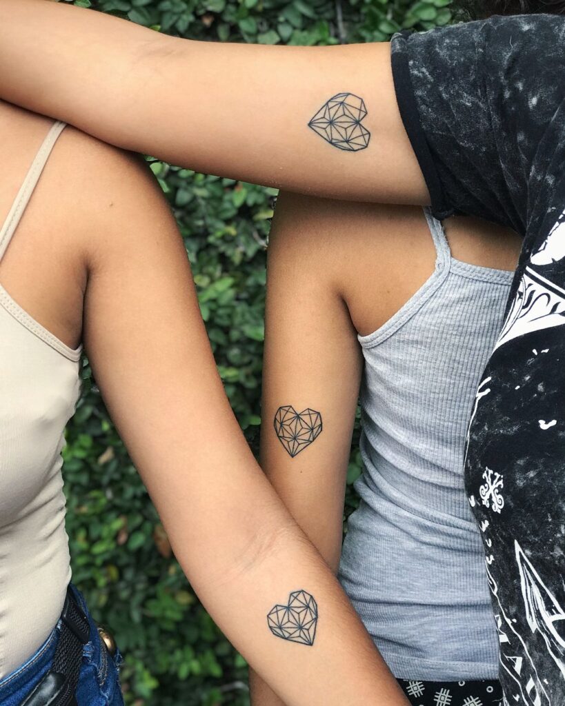 Geometric Hearts sisters tattoos tattoo