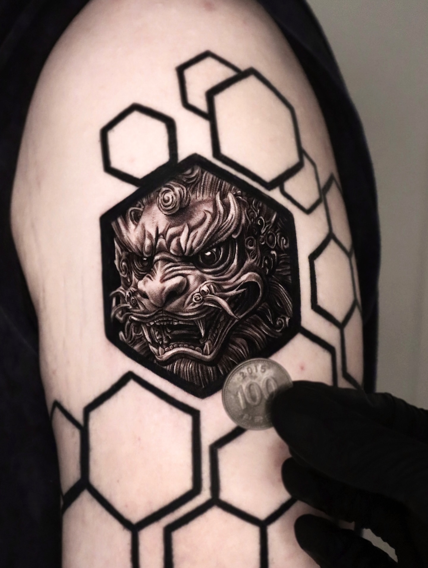 Red Spotted Foo Dog Tattoo
