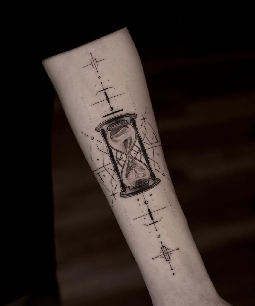 Geometric Hourglass Forearm Tattoo hourglass tattoo ideas tattoo