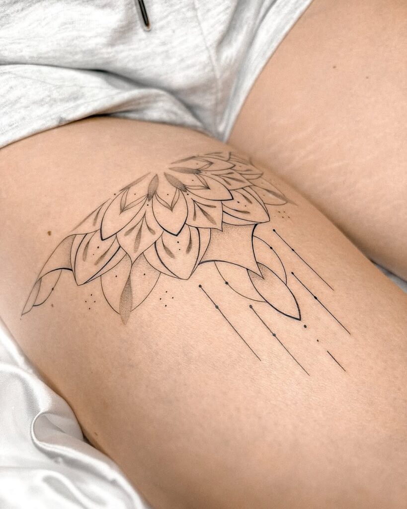 Geometric Lotus Thigh Tattoo fine line tattoos for women tattoo