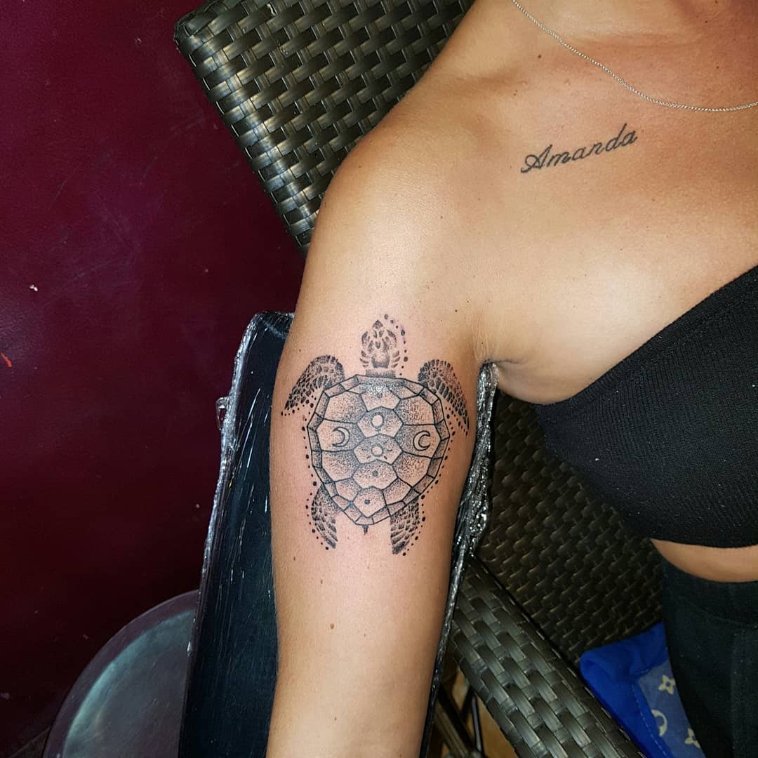 Geometric Moon Turtle Tattoo small turtle tattoo ideas tattoo