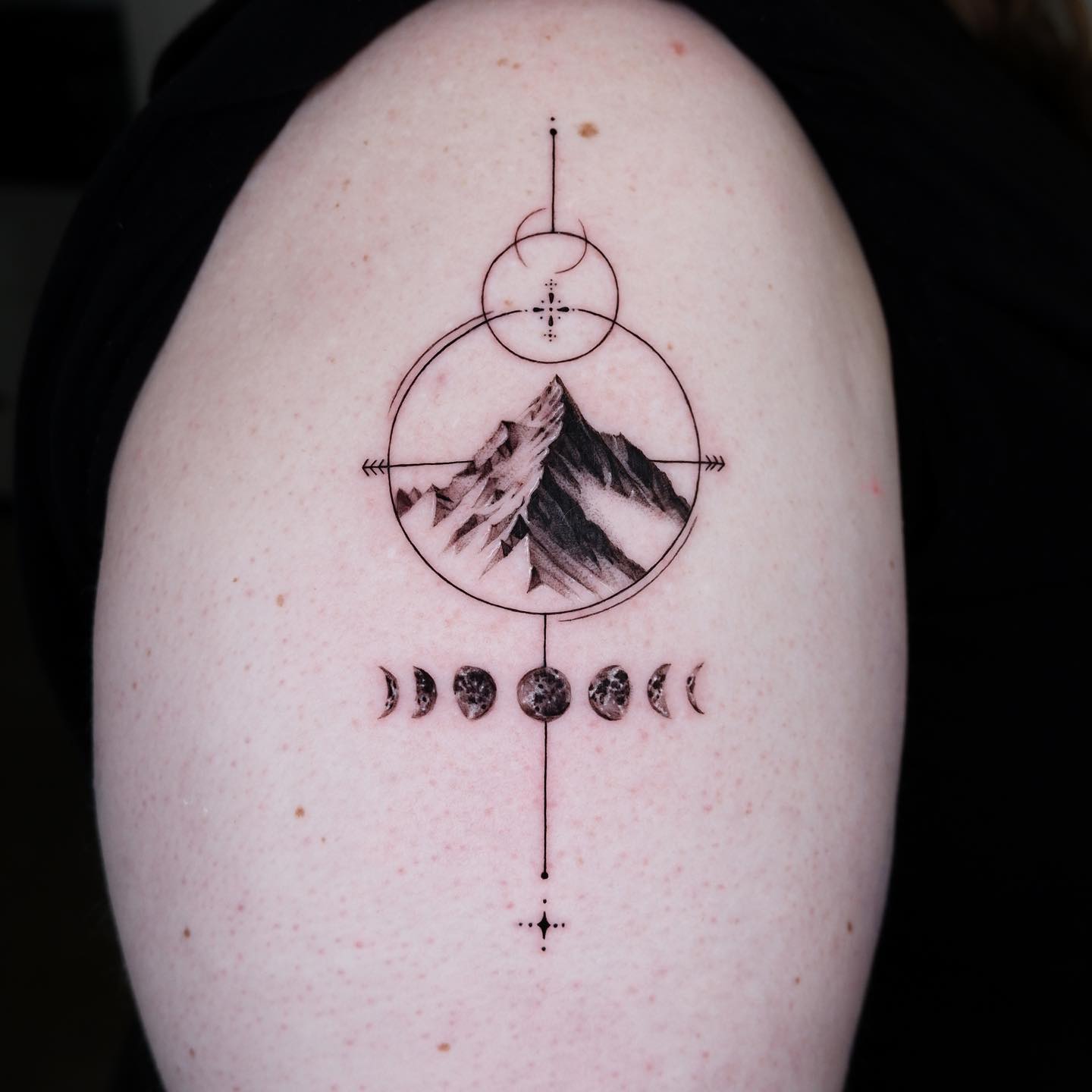 Geometric Mountain and Moon Phases Tattoo mountain tattoos ideas tattoo