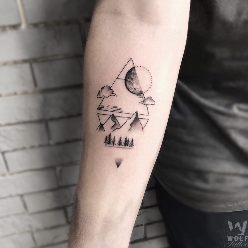 Geometric Mountain and Moon Tattoo mountain tattoos tattoo