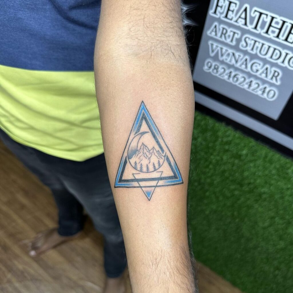 Geometric Mountain Landscape meaningful tattoos to check out tattoo