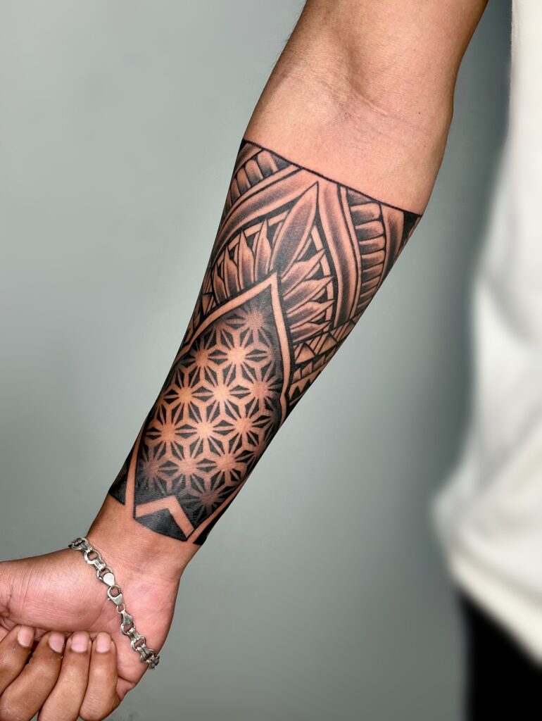 Geometric Pattern Half Sleeve Tattoo half sleeve tattoos for men tattoo
