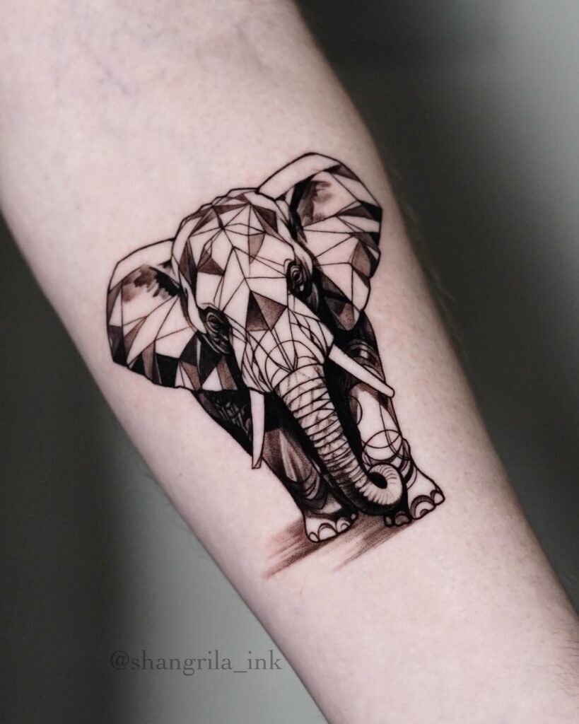 Watercolor elephant tattoo with colorful splashes