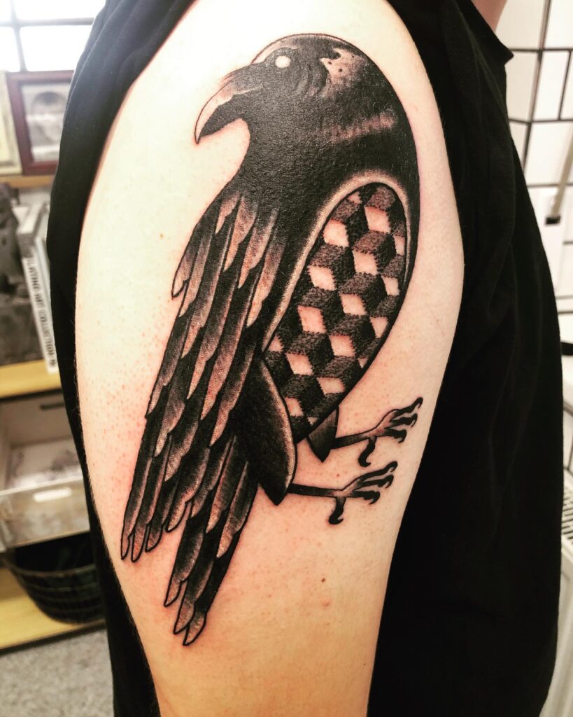 Raven And Nordic Runes Tattoo