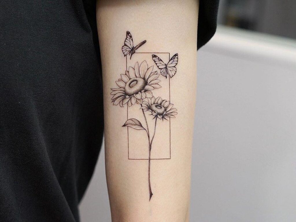 Geometric Sunflowers and Butterflies Tattoo sunflower tattoos tattoo