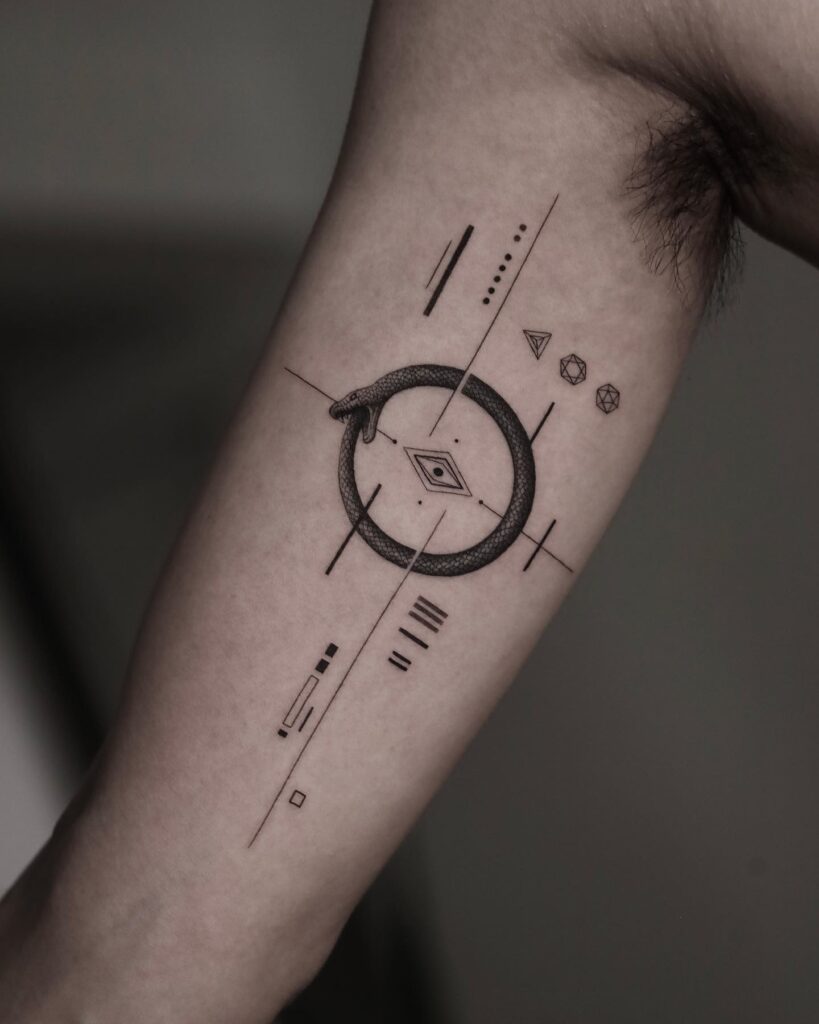 Abstract Brushstroke Ouroboros Tattoo
