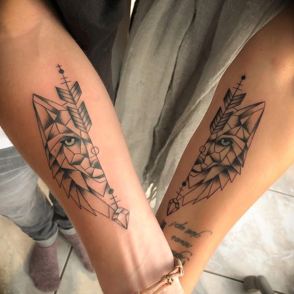 Geometric Wolf Sibling Tattoo brother sister tattoos tattoo