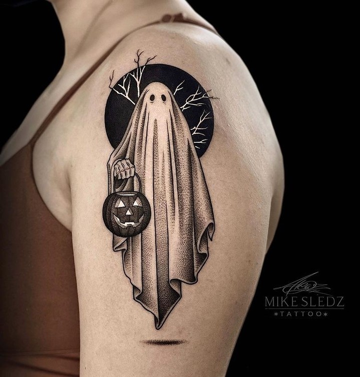 Realistic Michael Myers and Jack O’ Lantern Tattoo jack o lantern tattoo ideas tattoo