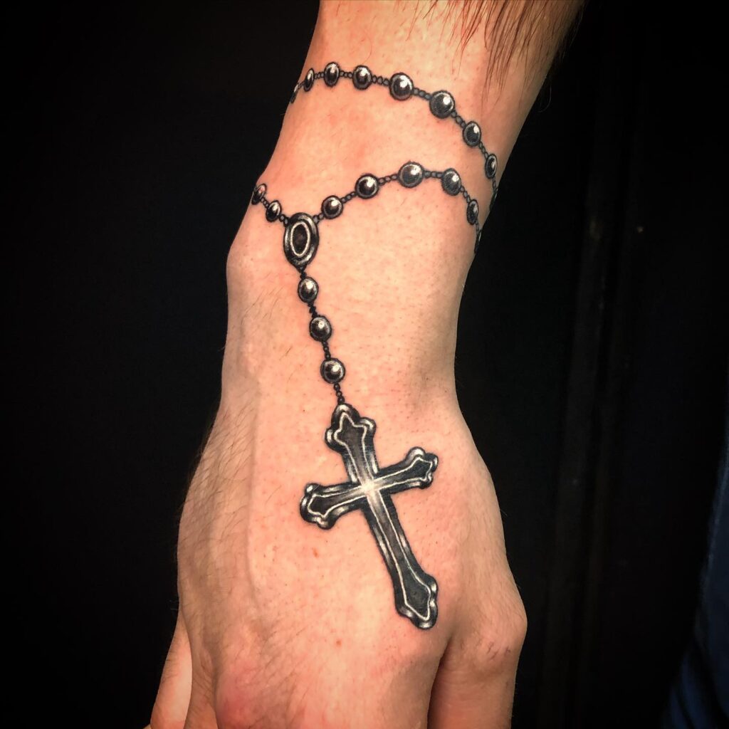 Blue Rosary Beads Tattoo