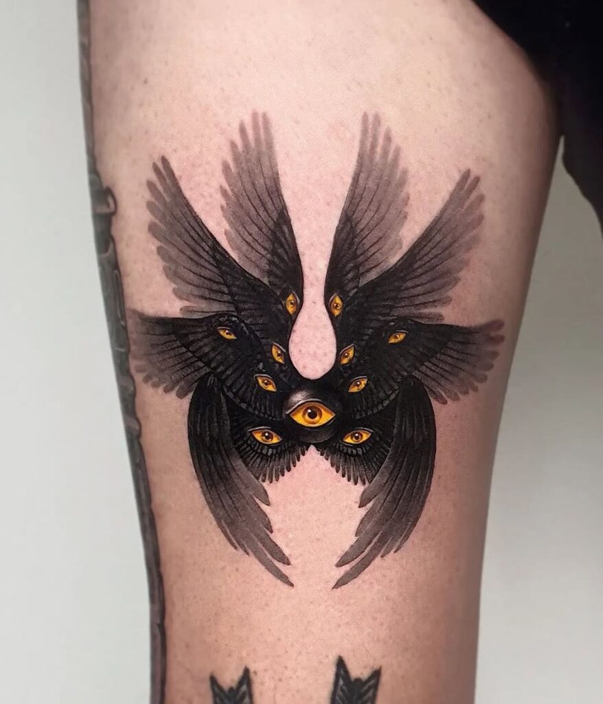 Golden-Eyed Black Seraphim Tattoo seraphim angel tattoo ideas tattoo