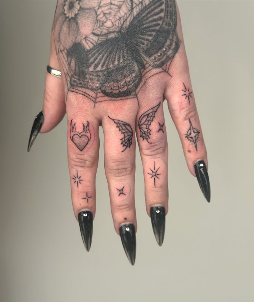 Botanical And Celestial Finger Tattoo Set