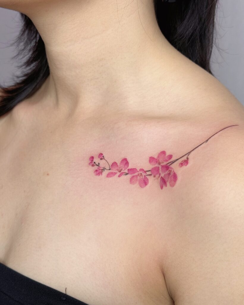 Graceful Collarbone Cherry Blossom Tattoo cherry blossom tattoo ideas tattoo
