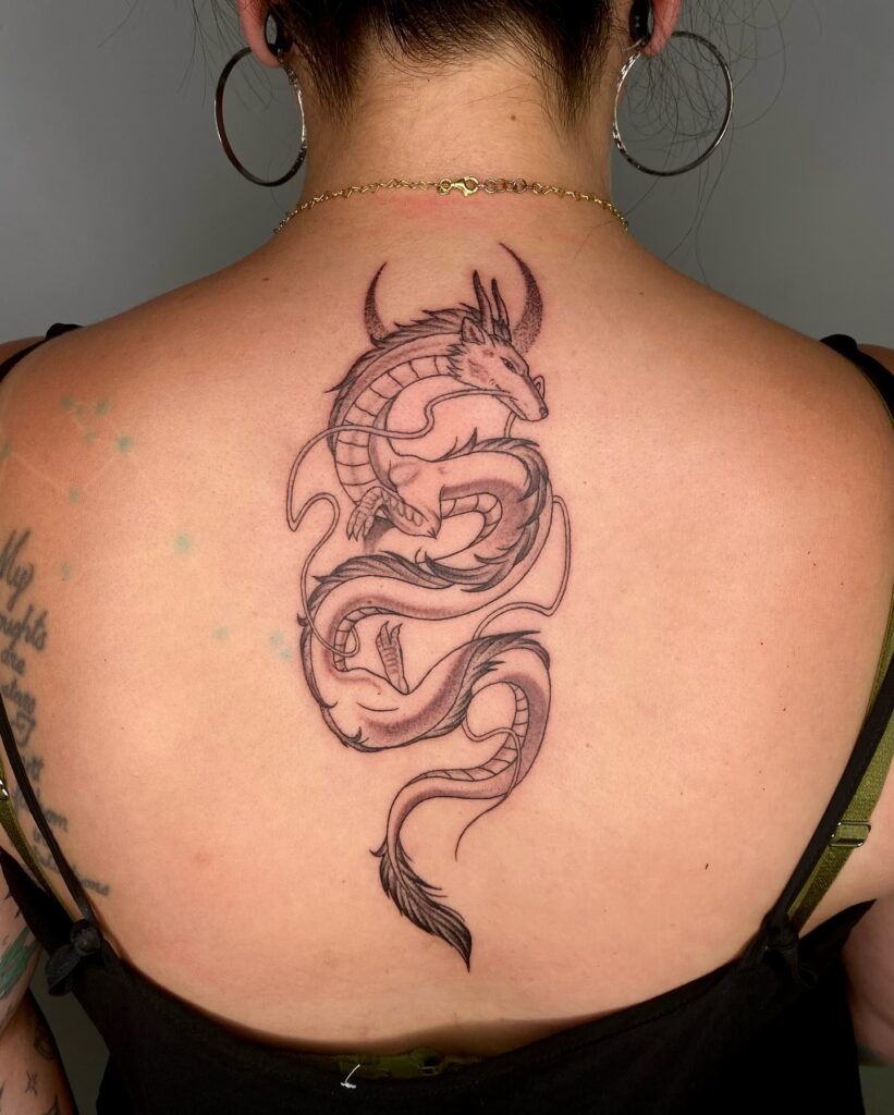 Watercolor Dragon With Cherry Blossoms Tattoo