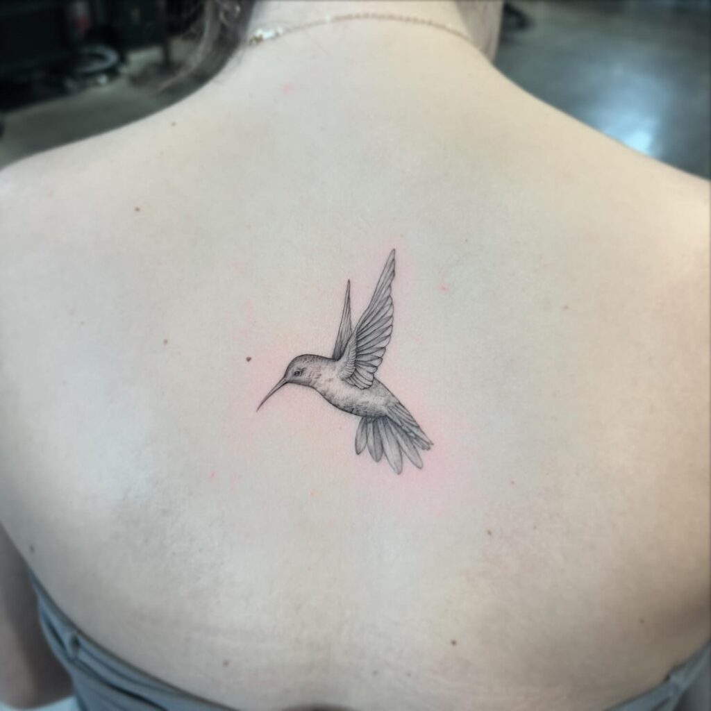Graceful Hummingbird on Upper Back hummingbird tattoos tattoo
