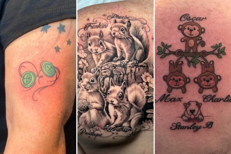 Aesthetic grandchildren tattoos for grandparents and delicate ink ideas collage