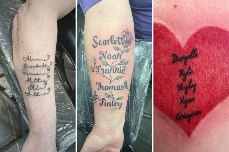 Aesthetic grandchildren tattoos ideas and delicate ink ideas collage