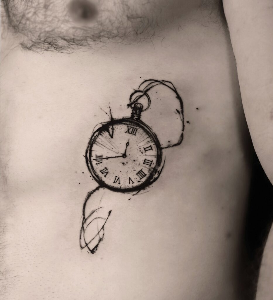 Ruby-Accented Pocket Watch Tattoo pocket watch tattoos tattoo