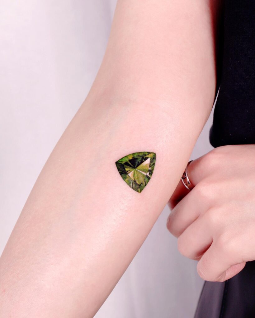 Green Shield-Cut Gem Tattoo