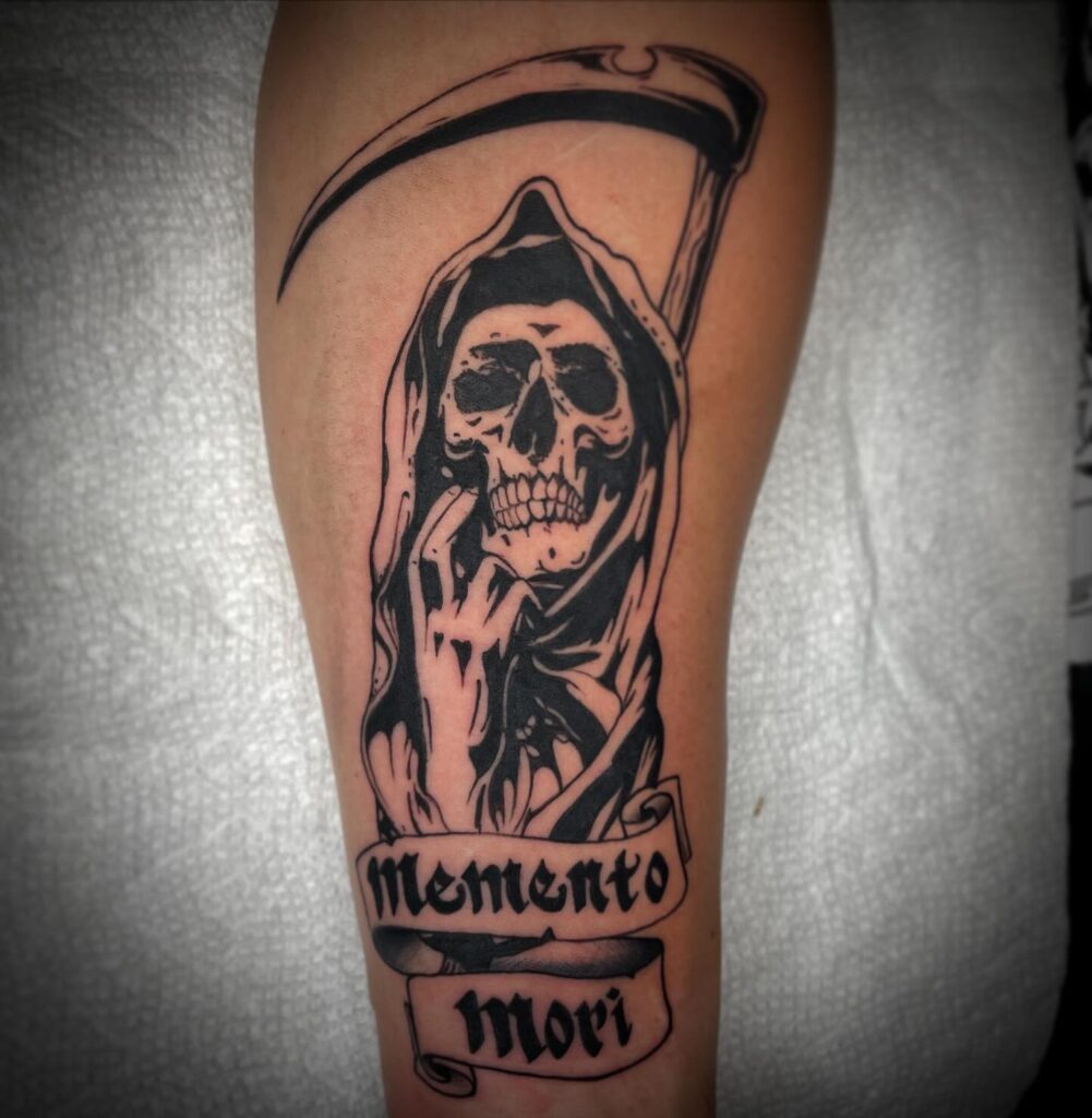 Memento Mori Snake With Skeletal And Human Hands Tattoo
